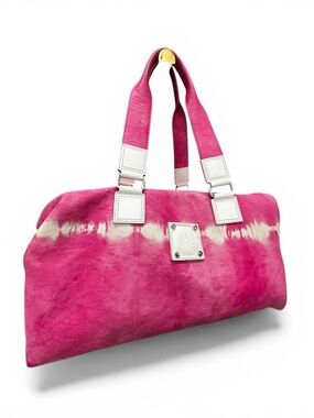Longchamp Limited Edition Tie Dye Leather Duffel Tote Pink White Rare